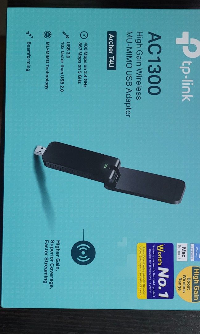 Restored TPLink Archer T4U V3 1300Mbps Dual Band USB 3.0 Wifi