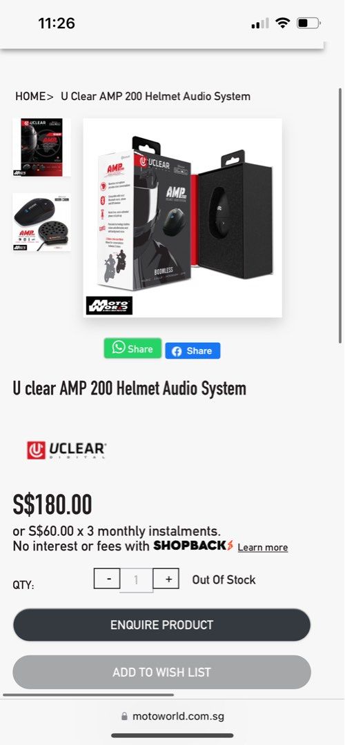 Uclear digital ( AMP 100 HELMET AUDIO SYSTEM), Motorcycles, Motorcycle