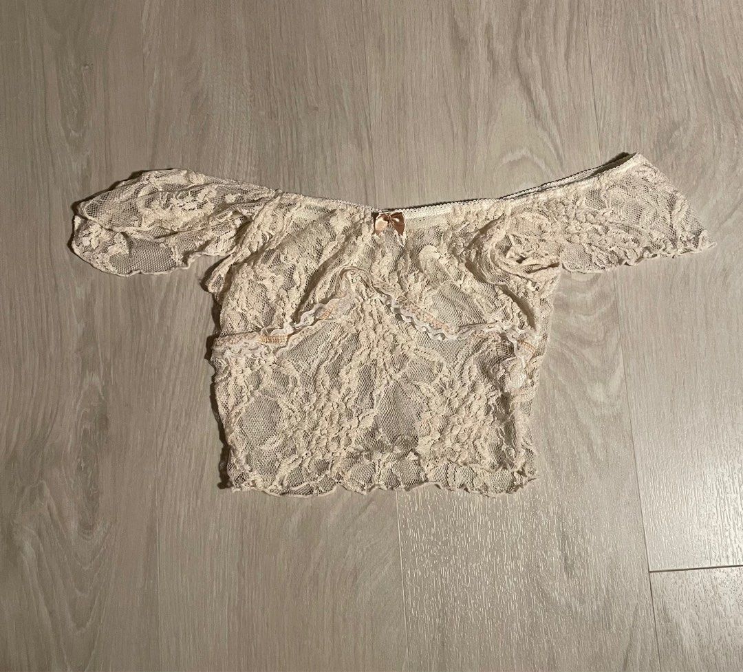unif jess top y2k lace sheer mesh top, Women's Fashion, Tops, Other
