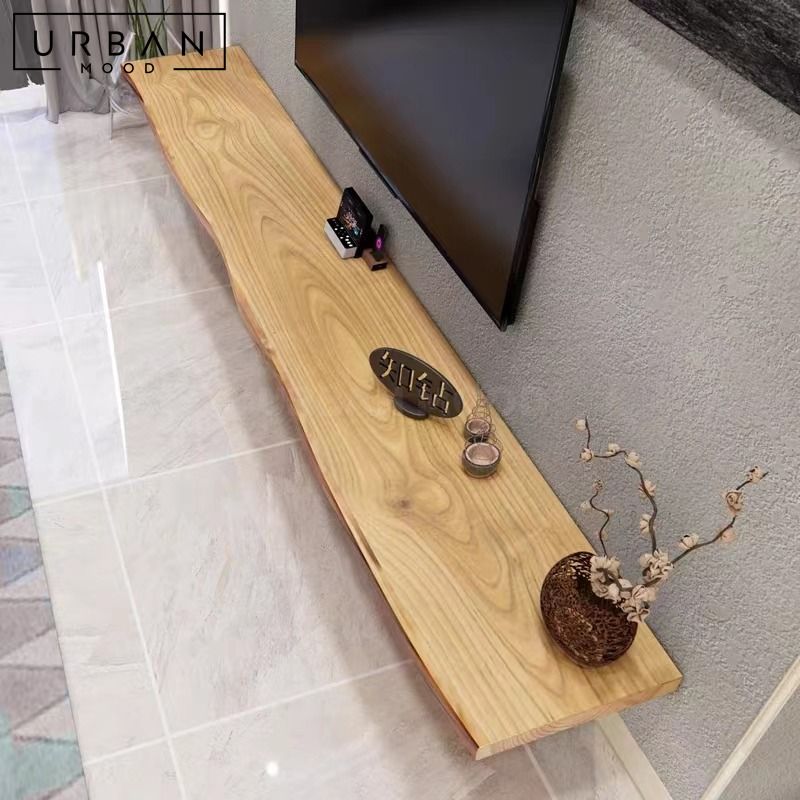 VERNIA Rustic Solid Wood Floating TV Console, Furniture & Home Living ...