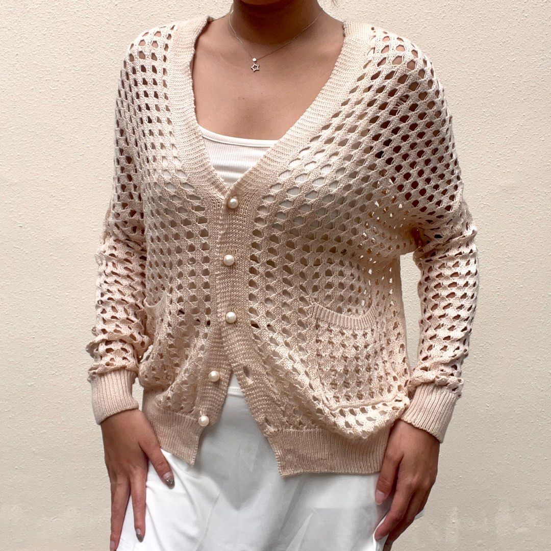 Vintage 90s CLANLINE Classic Ballet Pink Waffle Cut Cardigan