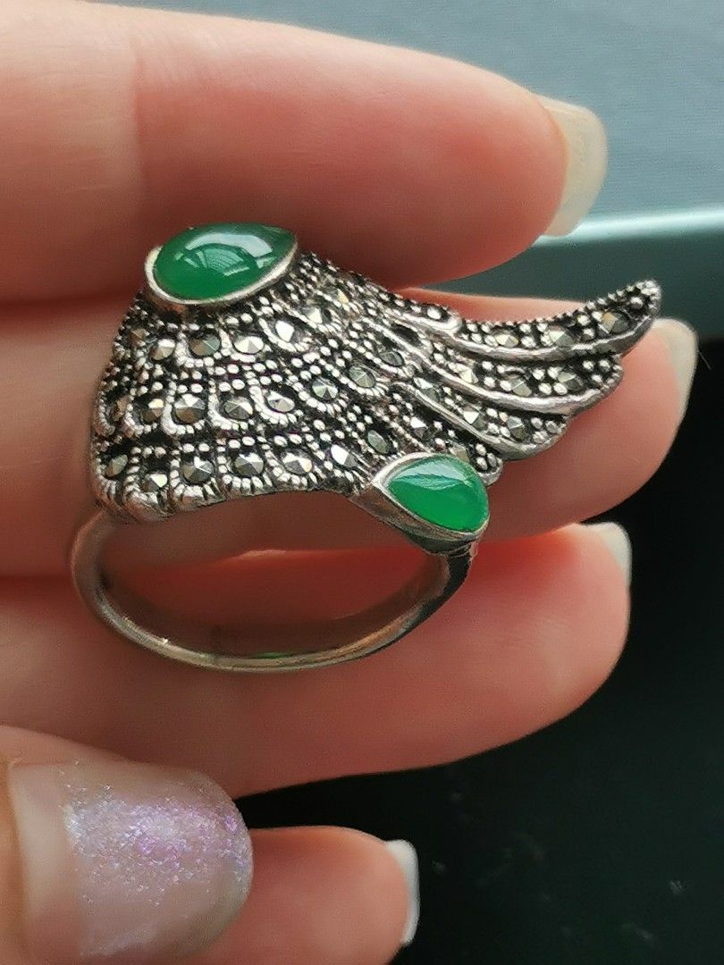 Winged Statement Silver Ring (Category: Rings) located in Singapore. Submitted by shopwithtt (Listing ID 1243441108, Image 2). Description: Wing design statement ring with natural crystals Set in silver Missing a stone Ring size us 7.5 Free Smartpac mail.