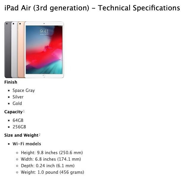 iPad Air (3rd generation) - Technical Specifications