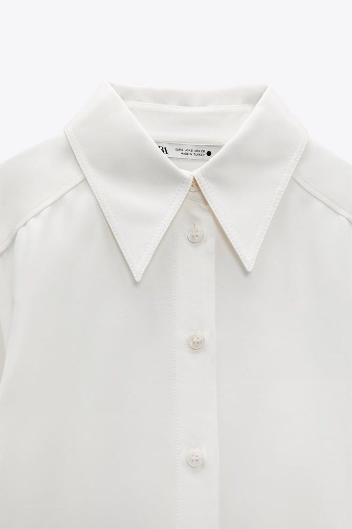 Zara Collared Satin Shirt Featuring Long Sleeves with Cuffs, Women's