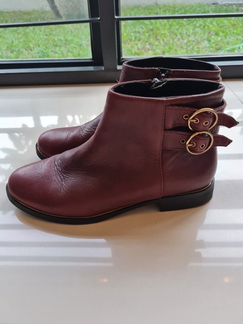 Zara burgundy outlet leather boots