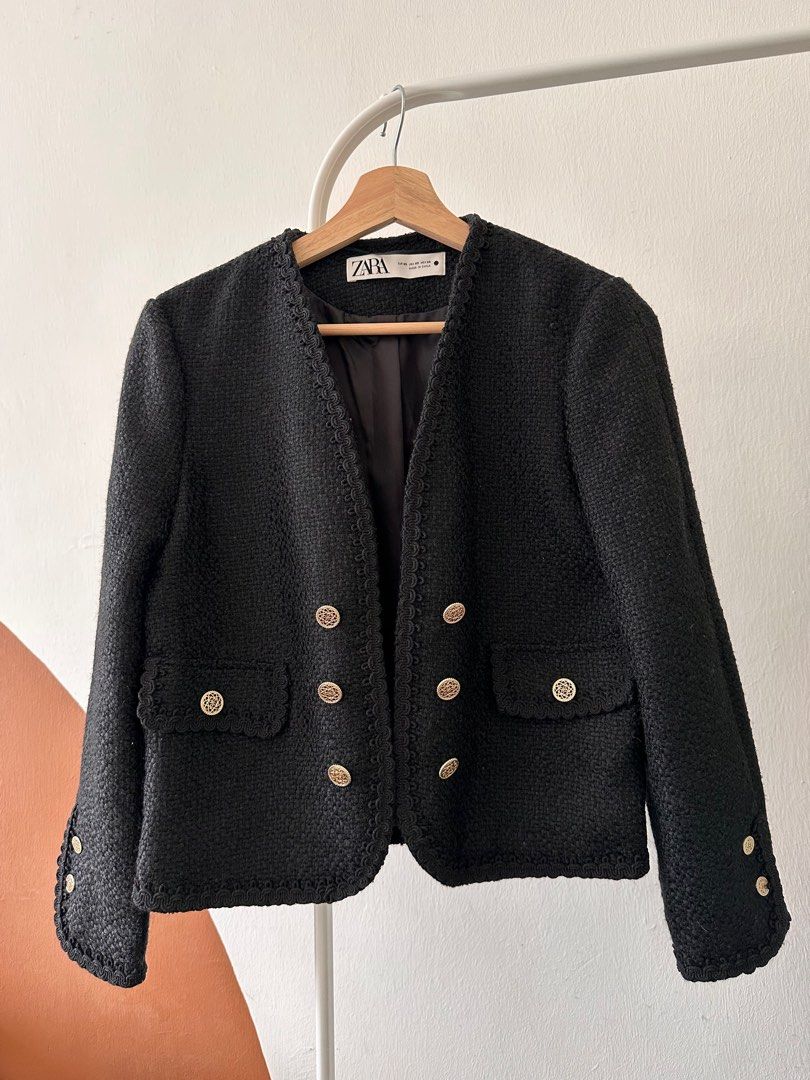 Black tweed jacket womens zara store