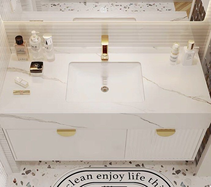 90cm Designer Vanity Set / White Gold Vanity / white basin vanity