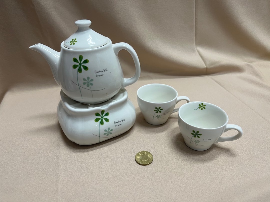 全新久放痕跡蠟燭加熱茶壺組1壺1溫茶器2杯, 家具及居家用品, 廚具和