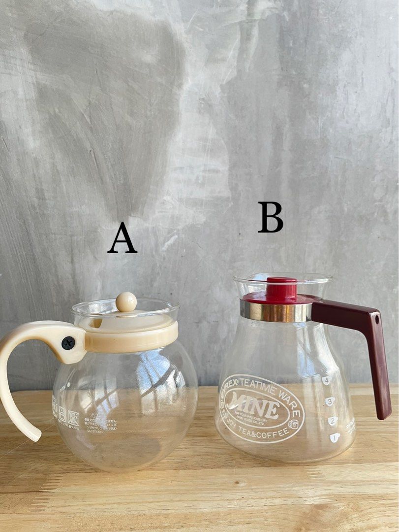 🇯🇵 Pyrex Iwaki Tea/Coffee Server (Category: Coffee & Tea Tableware) located in Quezon City. Submitted by shopgood_mnl (Listing ID 1243574110, Image 2). Description: A - P499, B - sold.