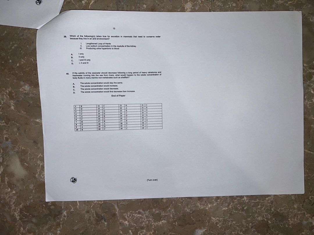 ACSI Biology HL year 6 prelim paper 1 (2019-2021), Hobbies & Toys ...
