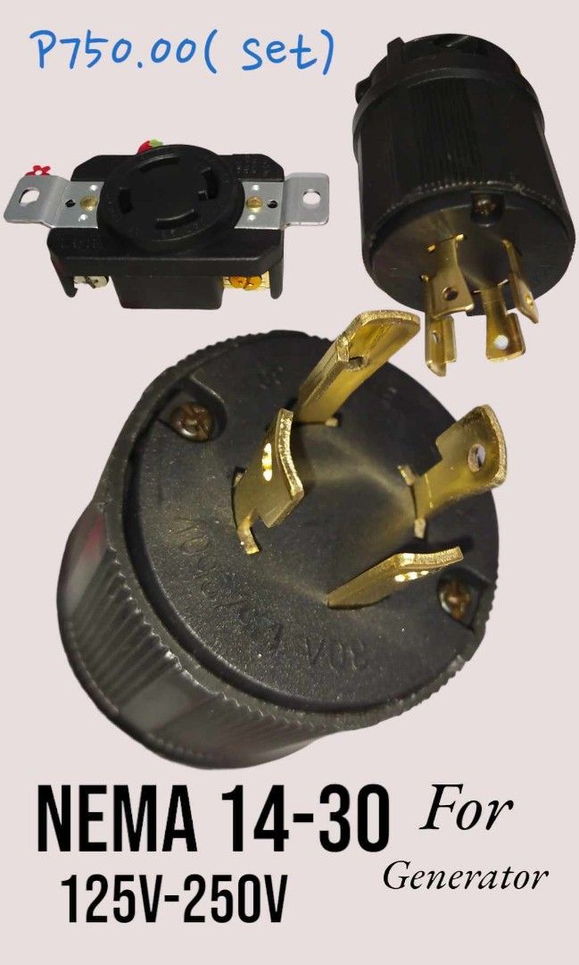 ADAPTER NEMA 14-30 GENERATOR PLUG (Category: Electrical, Adaptors & Sockets) located in Pasig City. Submitted by benildarustia18 (Listing ID 1243601951, Image 1). Description: BRAND NEW AND ONHAND. GENERATOR PLUG 4 PINS HEAVY DUTY.