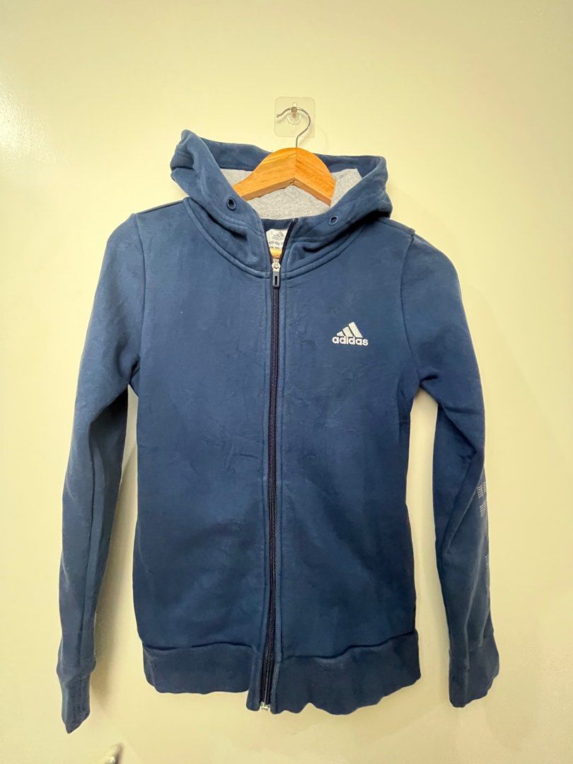 Adidas Blue with Glitter logo full zip hoodie Women s Fashion Coats Jackets and Outerwear on Carousell