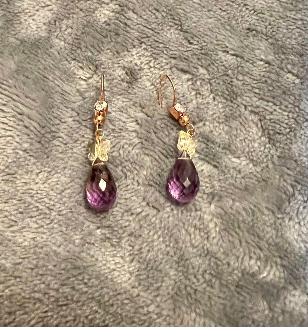Purple crystal earrings drop hot sale