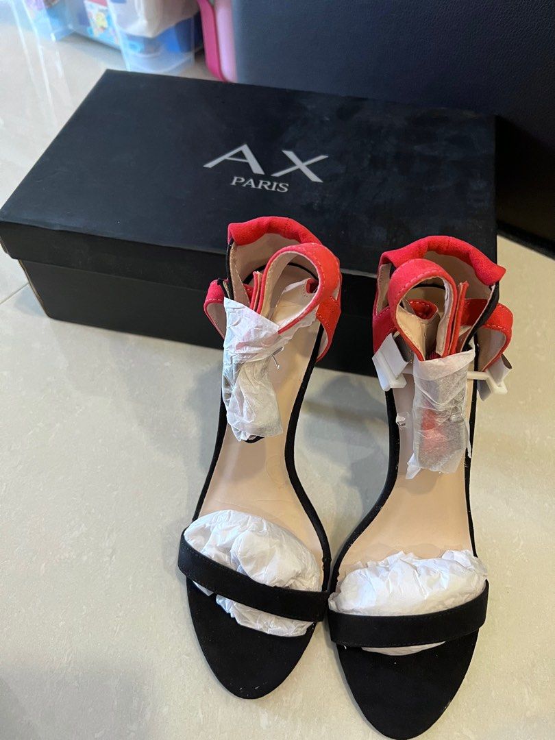 Armani Exchange AX red and black open toes heels, Women's Fashion