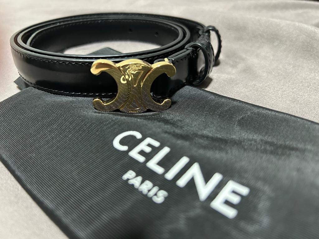 SMALL TRIOMPHE BELT IN TAURILLON LEATHER - BRONZE