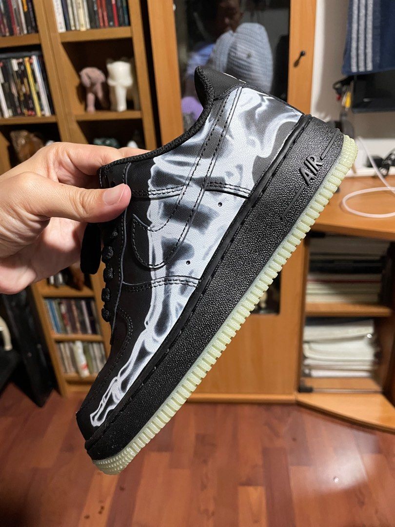 Authentic Nike Air Force 1 Skeleton (Black), Women's Fashion