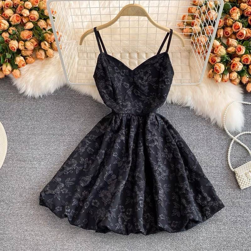 Black puffy short top dress