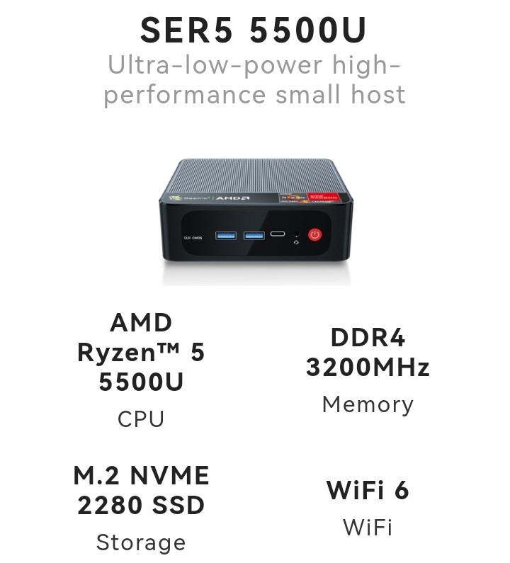 TRIGKEY AMD Ryzen 5 Mini PC 5560U (Up to 4.0 GHz) 6-Core 12Thread S5 Mini  Computer, 16GB | 1TB, Small Micro PC Supports 4K Triple  Displays(HDMI/Type-C