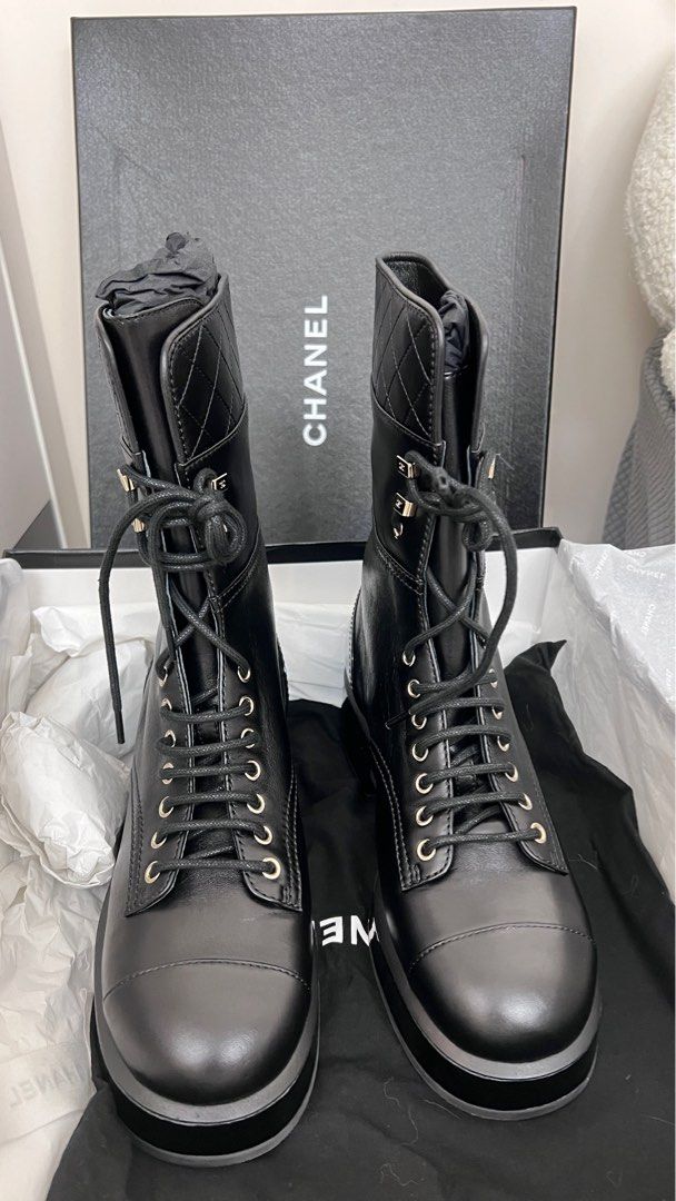 正品Chanel boots 38 Lace-ups香奈兒真皮靴/時尚型格百搭/彰顯獨特品味