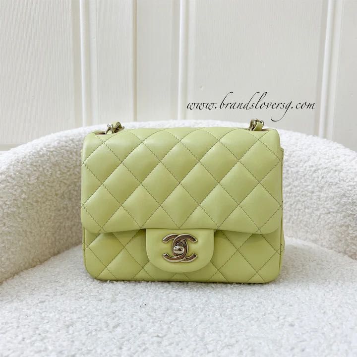 Chanel Classic Square Mini Flap in 23C Light Green Lambskin LGH2, Luxury,  Bags & Wallets on Carousell