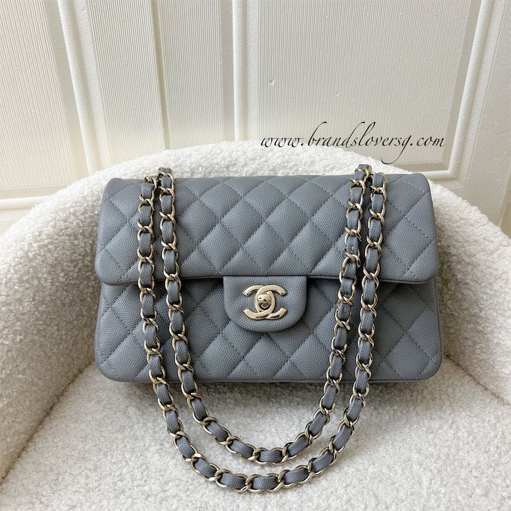 Chanel 20C Grey caviar LGHW Small Timeless Classic Double Flap Bag –  Globalluxcloset