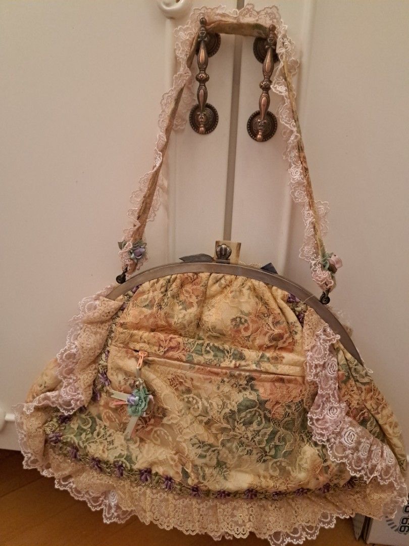 chimaki antique gold lace handcarry bag Vintage Japan Chimaki Bag