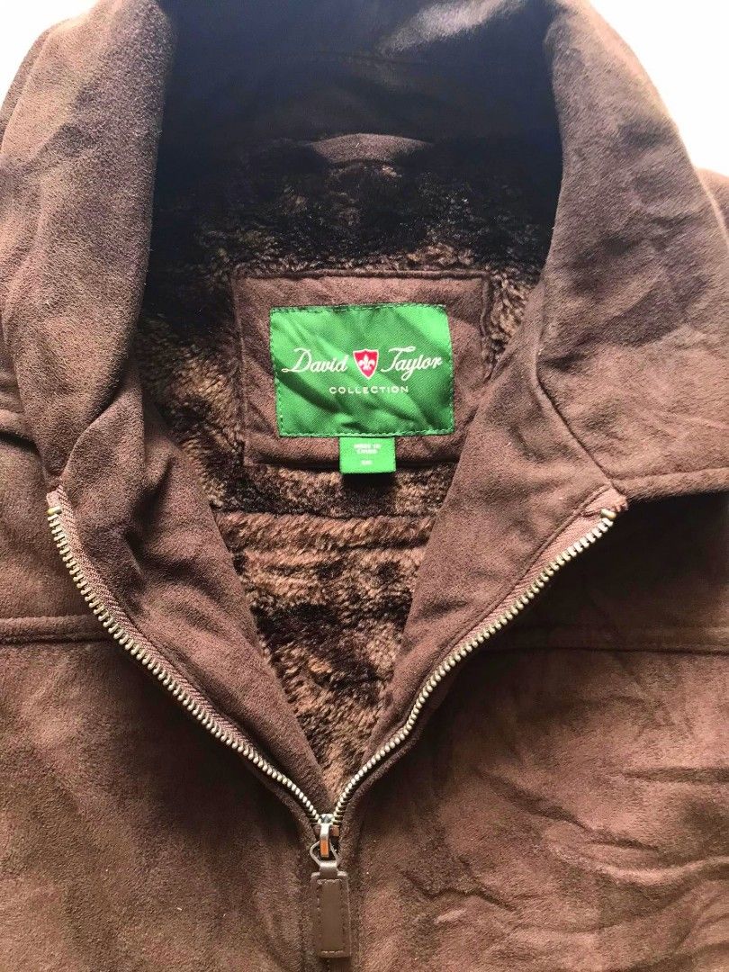 DAVID TAYLOR Collection Mens FAUX SUEDE Fur LINED brown jacket