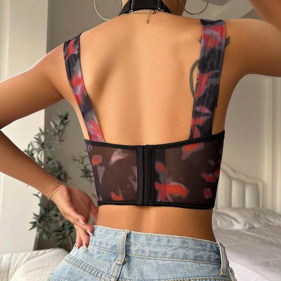 Floral mesh halter bralet bustier bra, Women's Fashion, Tops, Sleeveless on  Carousell