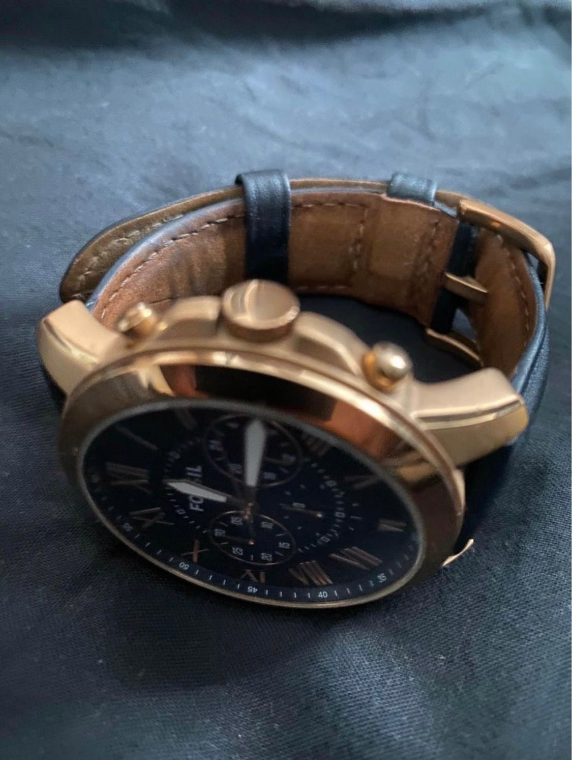 Gold black leather watch on sale