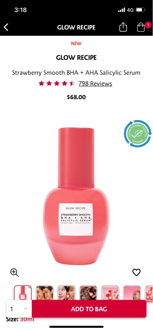 Glow Recipe full size Strawberry Smooth BHA+AHA Salicylic Serum - 30ml ...