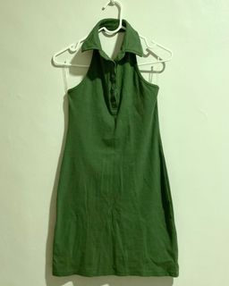 Green Backless Bodycon Dress w/ Collar
