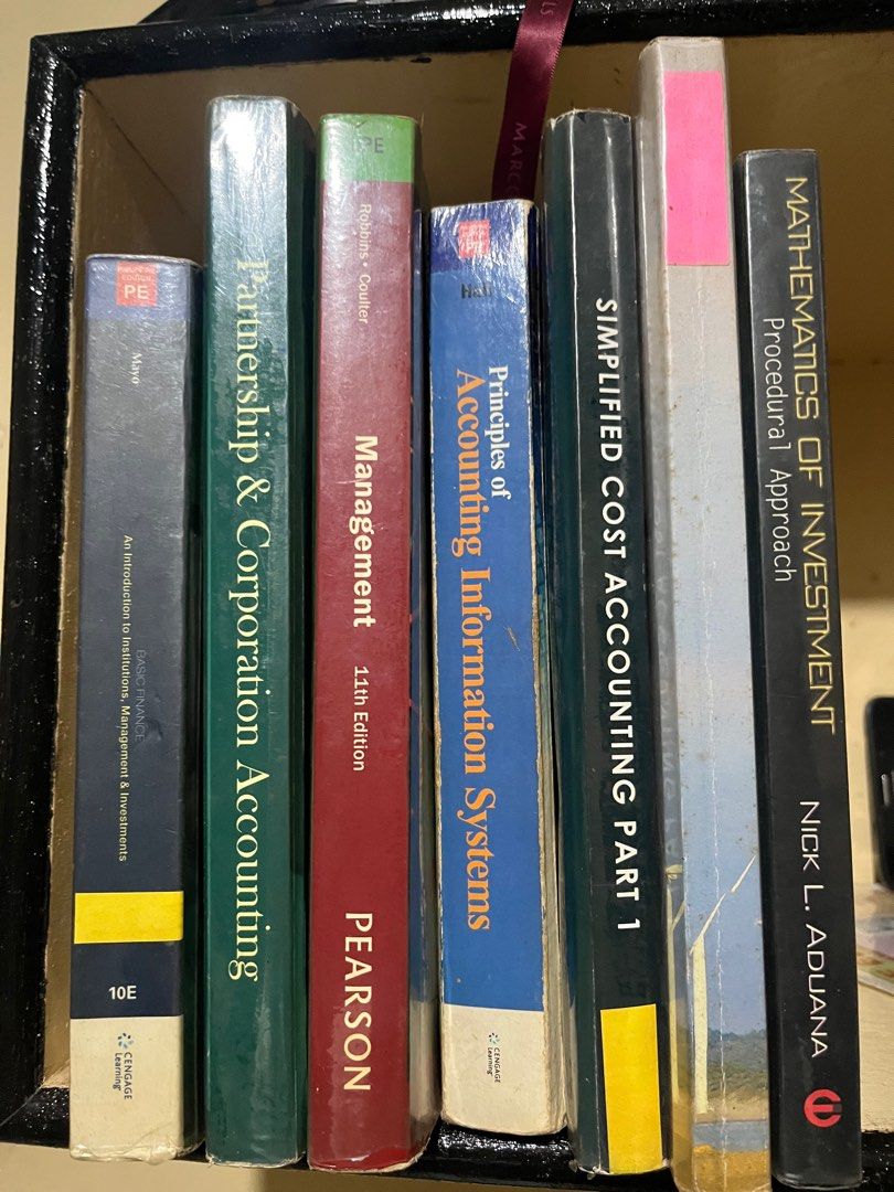 Helpful Accounting Books (Category: Textbooks) located in Cebu City. Submitted by dianneslim (Listing ID 1243676729, Image 1). Description: Some helpful book if youre an accounting or Business Ad Major! Negotiable prices, just send me a message. 🔘 Basic Finance: An Introduction to Institutions, Management, & Investments 🔘 Partnership and Corporation Accounting (may be an old edition just send a pm) 🔘 Management by Pearson (11th Ed) 🔘 Principl