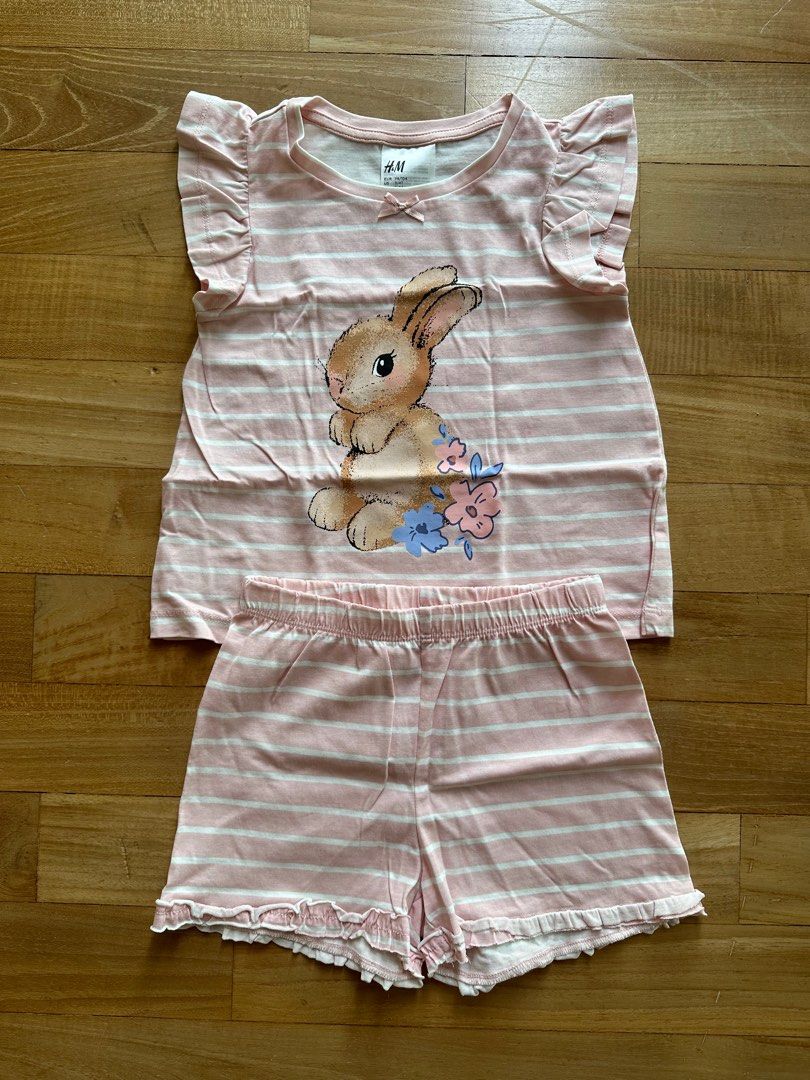 H M Kids Jersey Pyjamas in Light Pink Bunny Print UK 2 4y hm