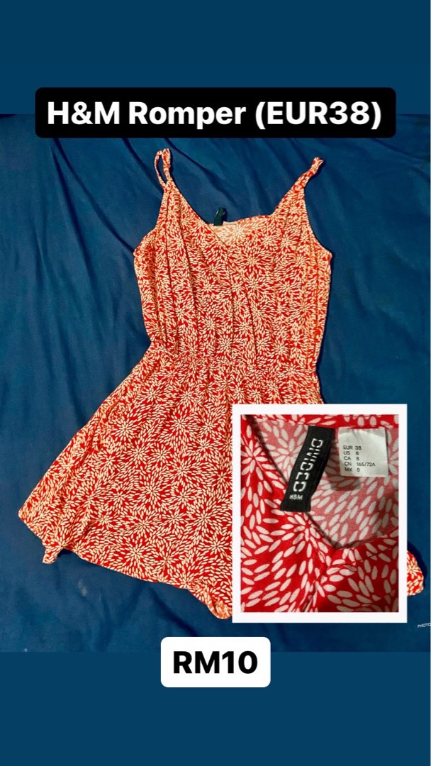H M Red Floral Rompers
