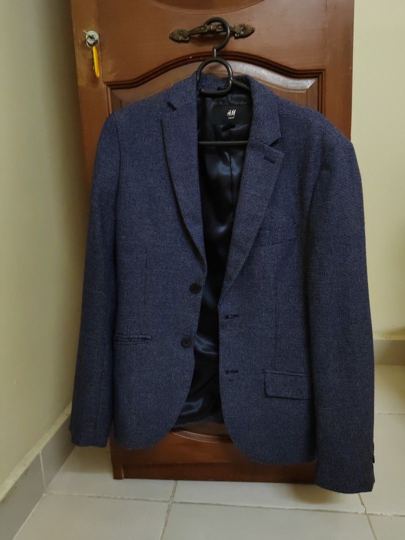 H M Slim Fit Jacket Premium Blazer Hitam Jaket Lelaki Office Wear