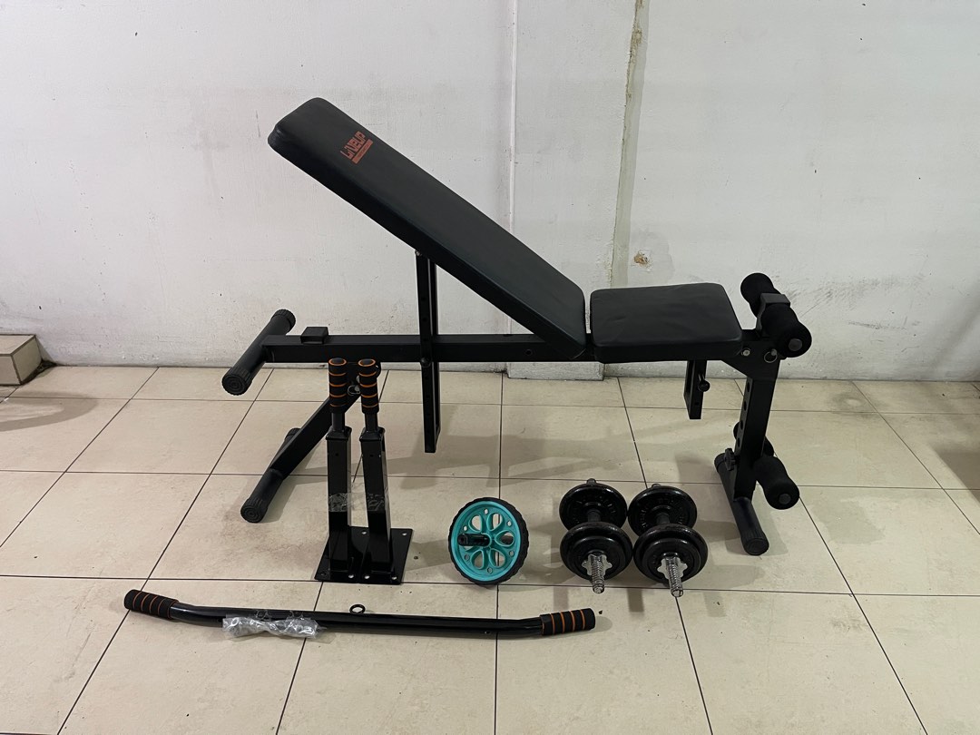 Home Workout Bench and Dumbbells Set for Fitness Beginners Used