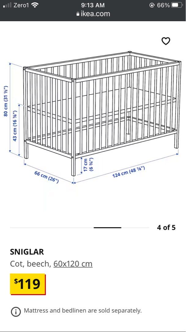 IKEA cot and cot mattress, Babies & Kids, Baby Nursery & Kids Furniture