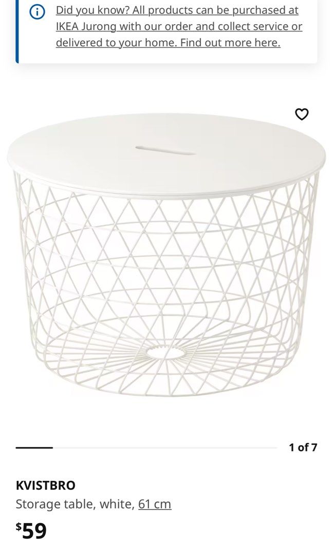 IKEA storage table, white, 61 cm, Furniture & Home Living, Furniture