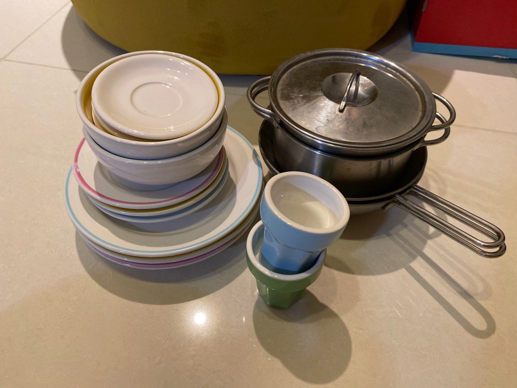 Ikea toy ceramic plates and stainless steel pots and pans Hobbies