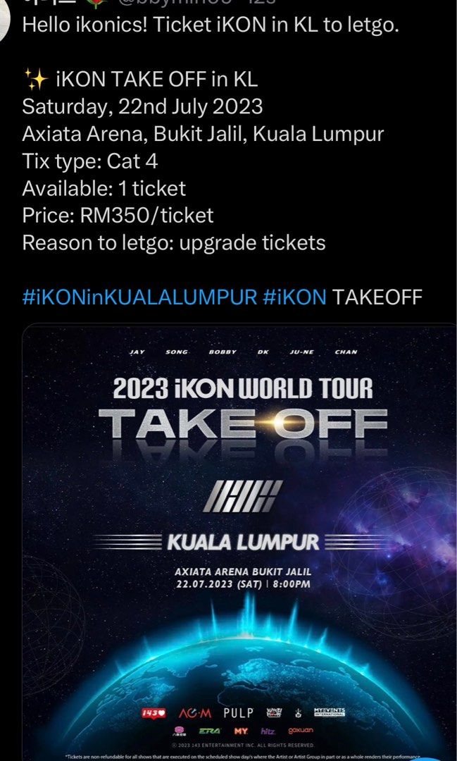 Ikon World Tour Take Off, Tickets & Vouchers, Event Tickets on Carousell