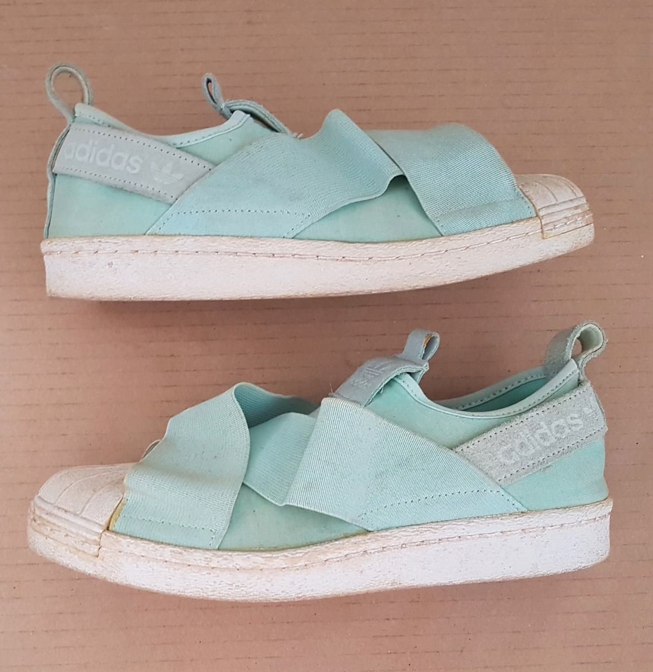Adidas Superstar Slip On Sliders In Vogue Adidas Designer Sneakers US 7 UK 5.5 EU 38 2 3 Light Mint Tone High Performance Fashion Shoes