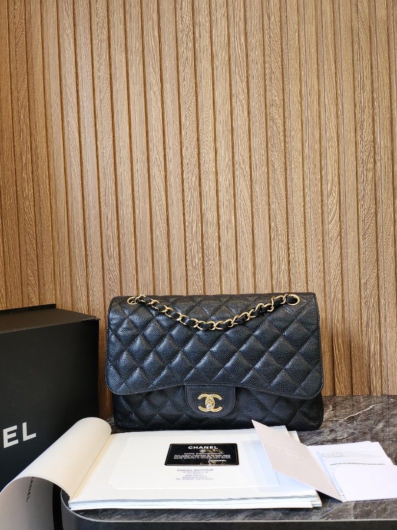 Local Receipt* Like New Chanel Jumbo Classic Double Flap Black Caviar with  Gold Hardware, Luxury, Bags & Wallets on Carousell