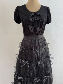 Lolita Ribbon Top & Maxi Skirt Set Black