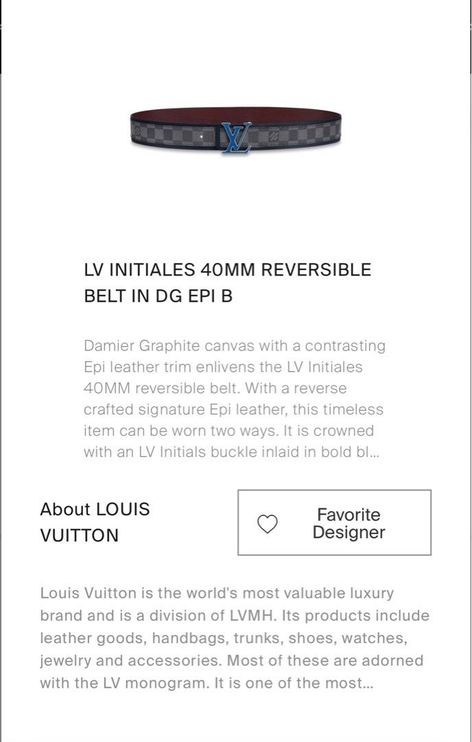Louis Vuitton LV Initials 40mm Reversible Belt Damier Graphite