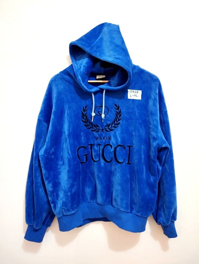L XL GUCCI VELVET SUEDE PULLOVER HOODIE Women s Fashion Coats