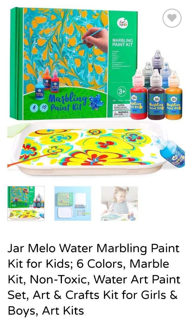 Jar Melo Water Marbling Paint Kit for Kids; 6 Colors, Marble Kit Non-Toxic  NEW