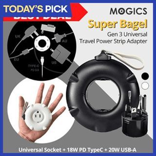 Mogics SUPER BAGEL Smallest Travel Adapter In the World PD Fast Charge/ USB /TypeC Good For Travel Home Office