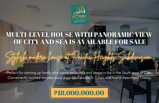 Multi-level House with unobstructed view of City and Sea is available for Sale at Pacific Heights Subdivision, Cebu
