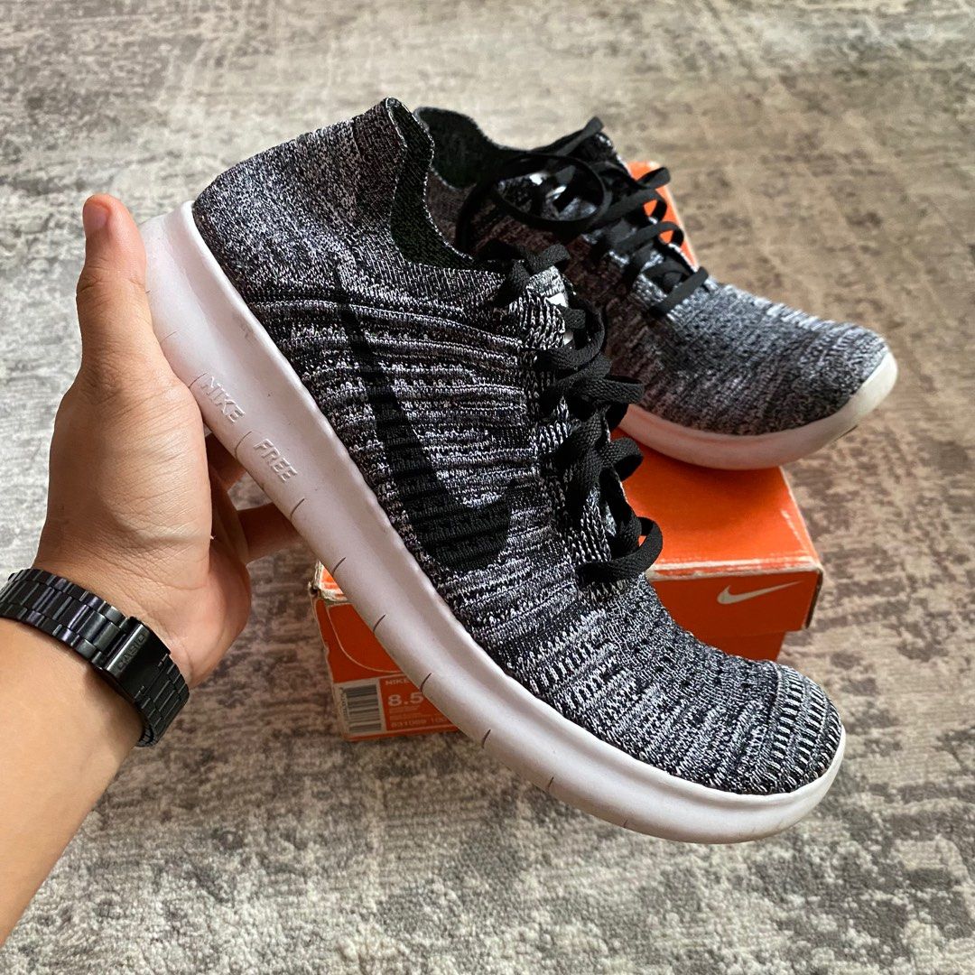  Nike Men's Free RN Flyknit 2017 Running Shoes-Black/White-8.5