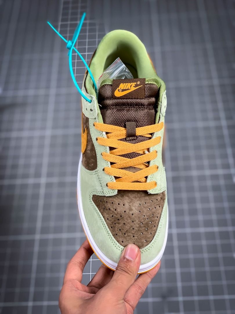 Olive green nike dunks with organge inside clearance
